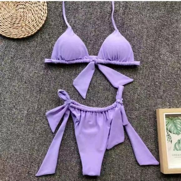 New Neon Slide Triangle Top and Slide Side Tie Bottom Bikini Set Swimsuit Size L - Picture 5 of 7